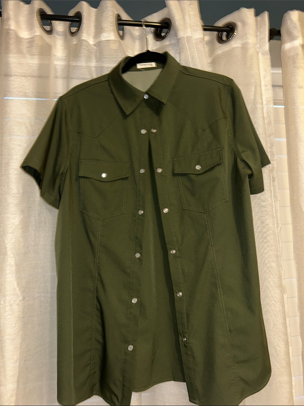 Pearl Snap Cool Vent Olive Green Short-Sleeve Shirt